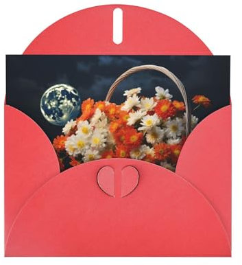 Rote, hochwertige Perlpapier-Grußkarte, 10,2 x 15,2 cm, geeignet für Geburtstagskarten, Party-Einladungen, Chrysanthemen in voller Blüte