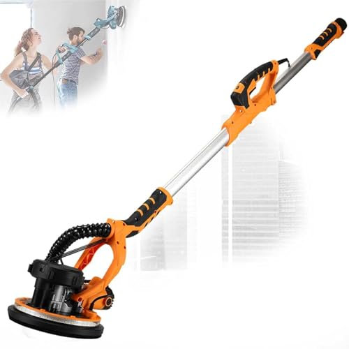 Electric Drywall Sander with Vacuum - Telescopic Pole, 1200 RPM Max Speed, Sanding Discs, 225mm Diameter, 6 Adjustable Speeds - Includes 6/50/100 Sandpaper - Perfect for DIY Projects
