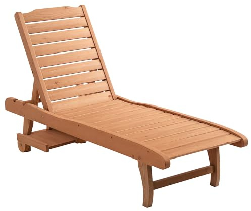 Outsunny Bain de Soleil Dossier réglable 3 Positions roulettes Support Tablette Style Colonial en Bois d'épicéa