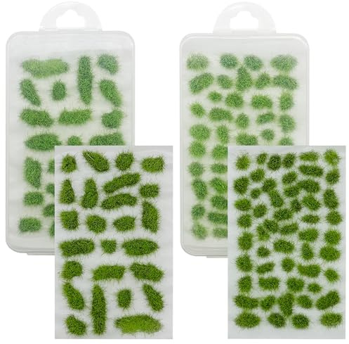 Attuslla 78 PCS Static Grass Tuft Kit - 2 Size Green Miniature Artificial Grass for Model Railway, Fairy Garden, Diorama Scenery - DIY Terrain Kit