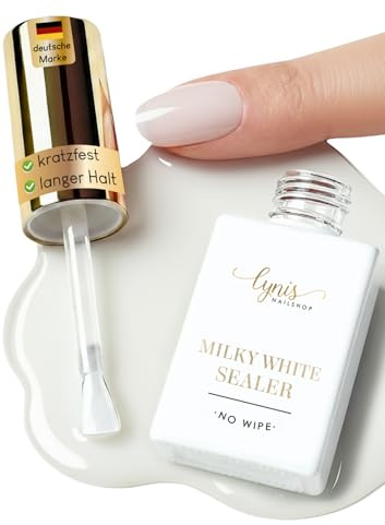 Lynis-Nailshop.de - Sellador blanco lechoso para uñas, 10 ml, con efecto como capa superior de gel UV, sin capa de sudor
