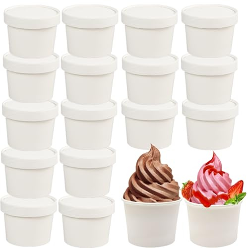 CEZOOWYEX Lot de 75 récipients alimentaires en papier avec couvercles, gobelets en carton de 236,8 g, bols réutilisables pour dessert chaud pour Noël, Thanksgiving, rassemblement, blanc
