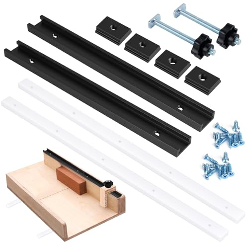 Juego de 26 piezas de trineo de sierra de mesa, juego de trineo de sierra de mesa con 2 rieles en T de aluminio, 2 insertos de barras de inglete UHMW de 3/4 pulgadas, perilla y perno, tornillos para