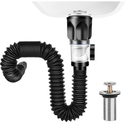 Gavigain Flexibles Abflussrohr-Set, Anti-Verstopfungsstopfen, auslaufsichere Silikondichtung, universelle Passform 40 mm 50 mm, geruchsdicht für Küchen- und Badezimmerwaschbecken