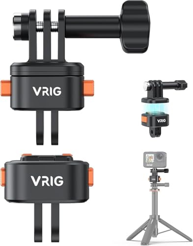 VRIG Magnetische Schnellwechselplatte für GoPro Hero 13/ Mission 1 Serien | mit Sicherheitsverschluss, Claw-Mini Quick Release Platte Stativ Adapter für Action-Kameras (2 Sockel + 1 Abdeckplatte)