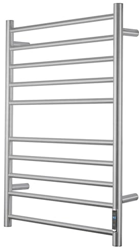 BLARALA Heated Towel Racks for Bathroom, Wall Mounted Electric Towel Warmer Racks with Timer & Temperature Control, 10 Bar Stainless Steel Towel Heater for Bathroom, Brushed Silver, Plug-in