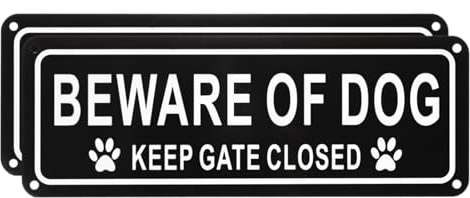 M METERXITY 2-pack 'Beware of Dog Keep Gate' stängd skylt, 25 x 10 cm rostfri vattentäta skyltar blekningsbeständig aluminium reflekterande skylt för inomhus/utomhus/hem/kontor [vit på svart]