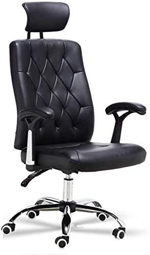 OWOHYG Ergonomischer Computerstuhl aus Leder fürs Büro, 360° drehbar, mit Kopfstütze, Armlehne, Hebesitz, Schreibtisch für Restaurants/Cafés/Einkaufszentren, Stabilität, Schwarz(Black)