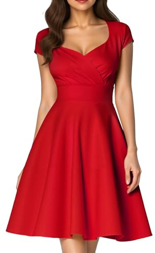 Fynadressr Red Work Party Dress Prom Wedding Guest Dress Women's 1950s Vintage Cocktail A Line Wrap Winter Dress Red XL