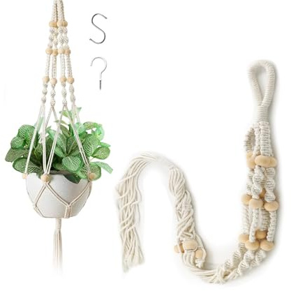 Makramee Blumenampel Hängend Innen, 4er Set Boho Deko Baumwollseil Hängeampel, Hängetopf für Pflanzen, Hängender Blumentopf innen für Wohnzimmer,Außen,Balkon,Fenster,Balkone Wanddekoration (B)