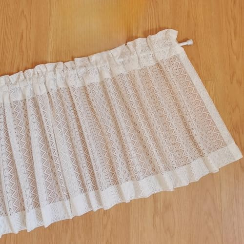 A.Monamour Tenda Corta per Finestra Piccola Cascina Rustica Boho Geometrica Cava All'Uncinetto Pizzo Bianco Semi Trasparente Tenda a Pannello a Vetro da Cucina Bistrot Caffè Mezza Mantovana Tendina