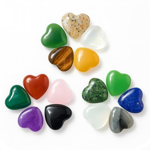 KAIYAYA 15 Stück Glücksbringer Herz Stein Kristalle Edelsteine für Kinder Heilung Kristall Edelsteine Liebhaber,Liebesherz Natürliche Bunte Steine Heilsteine für Meditation,Chakra,Reiki,Energieausglei