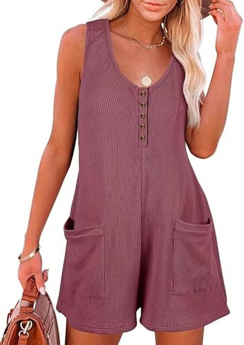 Sukiglam Salopette Donna Estiva Tuta Corta Senza Manica Scollo a V Casual Allentata Jumpsuit con Tasche Pezzo Unico Gamba Larga Tute Elegante Pagliaccetto Spiaggia Vacanza Outfit