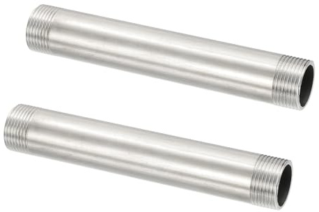PATIKIL 304 Stainless Steel Pipe Fitting, 2 Pack 3/4 BSP Male x 3/4 BSP Male Threaded 6 Length Nipple Cast Pipe for Extending Piping, Silver