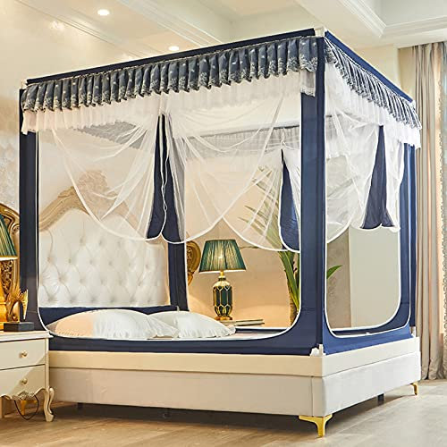 XRPOUXMTE Moskitonetz fürs Bett, Anti-Moskito-Baldachin, 3 Seitentüren, Campingzelt aus Polyester, Vorhangnetz, Bettwäsche, einfache Installation, (Blau, 150 x 200 x 170 cm)