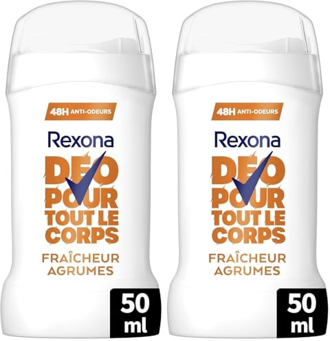 Rexona - Déodorant pour Tout le Corps - Stick - 72h de Protection - Fraîcheur Agrumes - 50ml (Lot de 2)