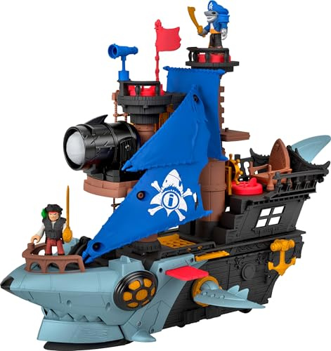 Imaginext Haimaul-Piratenschiff Spielset, 2 Figuren & Boot | Abenteuer Piratenschiff mit zuschnappendem Maul, Werfer, 12 Zubehörteilen, JLC50