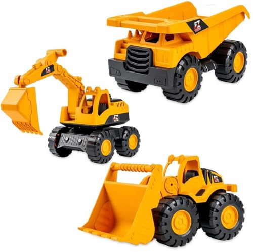 WFKKMEQ Construction Vehicles Toys, 3PCS Kids Toy Cars Engineering Trucks Toys with Dumper Bulldozer Friction Powered Construction Vehicle Toy Truck Excavator Gifts for Children Birthday