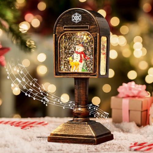 Weihnachtsdeko Laterne, Weihnachts Schneekugel Laterne mit Musik, Weihnachtslaterne, LED Weihnachts Schneekugel Laterne mit Musik und Licht, Weihnachtsfeierdeko Vintage Innen Beleuchtet (Braun)