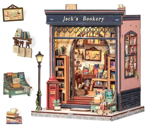 CUTEBEE Book Nook Kit - DIY Miniaturhaus Kit (Bücherregal-Szene), 3D Holzpuzzle Mini Haus Bausatz mit LED-Licht, Puppenhaus Dekor & Kreatives Geschenk für Jugendliche/Erwachsene (Jack's Bookery)