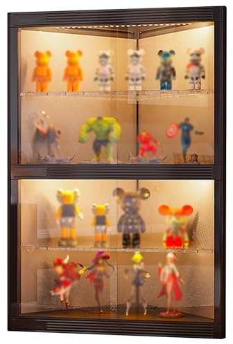 Vitrine d'angle à Portes Coulissantes, Meuble De Rangement à 2 Niveaux avec Éclairage LED, Étagères Amovibles, for Salle De Jeux ou Chambre à Coucher(Black LED)