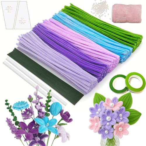 Pfeifenputzer zum Basteln, 400 Stück Pfeifenputzer Basteln Chenilledraht Pfeifenreiniger Bunt Blumen Set, Pipe Cleaner für DIY Projekte und Basteldeko für Kinder(0.6 x 30 CM)