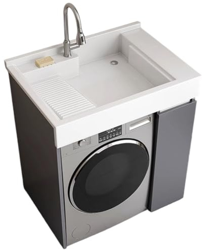 PP-Vic Unità Di Stoccaggio Due in Uno Per Lavatrice E Mobiletto Del Bagno, Moderno Piccolo Lavandino Del Bagno Con Rubinetto, Rastrelliera Per Lavatrice in Acciaio Inossidabile,B style l 95cm
