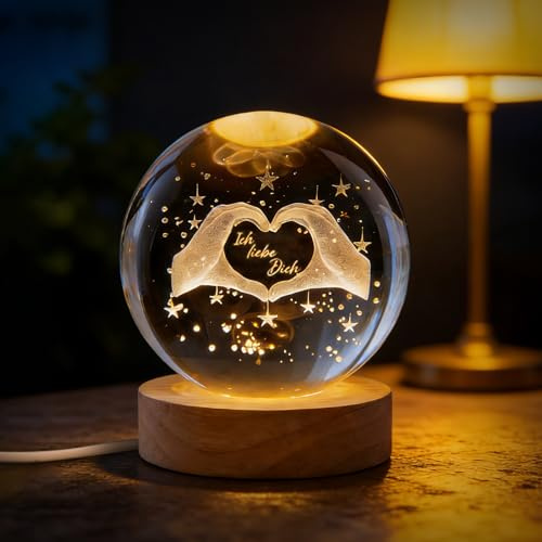 SPERMUOY Kristallkugel Freundin Geschenke,3D Kristallkugel Nachtlicht | Geschenk für Freundin Kristall Glaskugel Geburtstagsgeschenk für Frauen Freun-din Hochzeit Valentinstag Geschen-ke