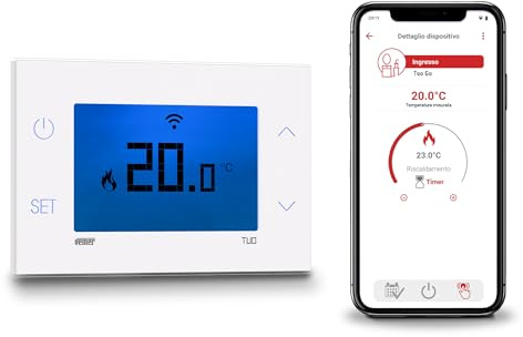 VEMER - Termostato WiFi da Parete TUO GO WI-FI VE801100 Cronotermostato Smart con App Clima Vemer Programmazione Settimanale 230V Bianco
