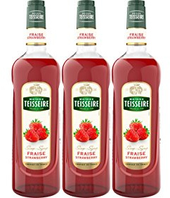 Sirop de Fraise Mathieu Teisseire, pour boissons, smoothies, milk-shakes, desserts, boissons gazeuses, cocktails avec ou sans alcool, bouteille de 1L - Pack de 3