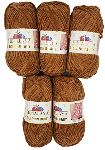 Ilkadim 5 x 100 Gramm Himalaya Dolphin Strickwolle, Babywolle, 500 Gramm Wolle Super Bulky (braun)