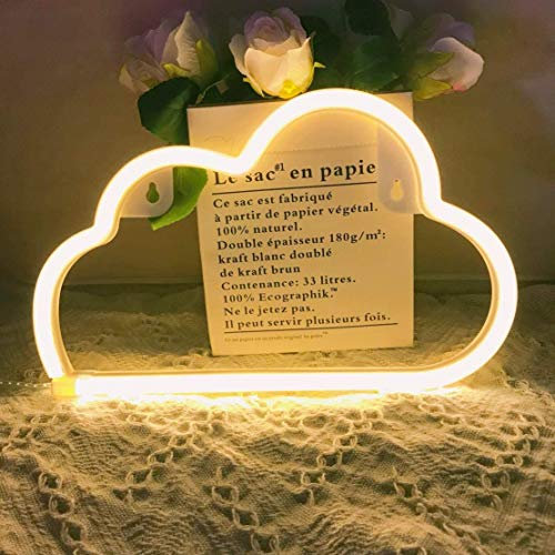QiaoFei Lampe néon LED en forme de nuage, décoration murale pour Noël, fête d'anniversaire, chambre d'enfant, salon, décoration de fête de mariage (blanc chaud)