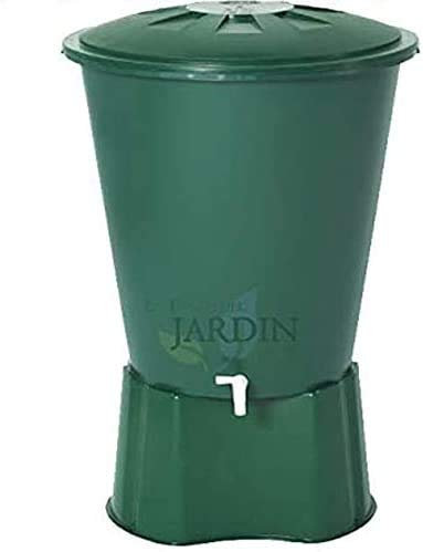 Réservoir d'eau en polypropylène 200 litres pour eau de pluie, couvercle et support, diamètre 77 cm, hauteur 80 cm, vert