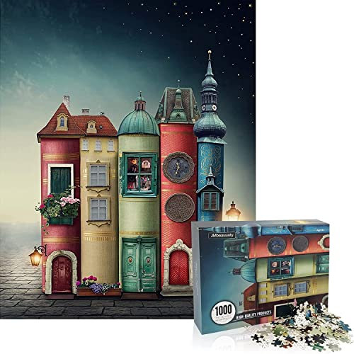 1000 Stück Puzzle für Erwachsene Buch Haus Stree Knowledge Tower Familienspiel Schlafzimmer Arbeitszimmer Dekoration Rot Blau