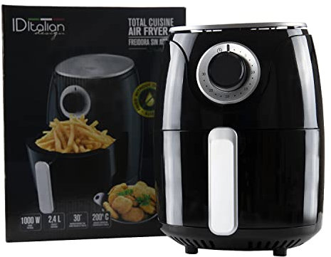 Italian Design - Freidora de Aire 2,4 L - Cocina sin aceite - 1000W y 200° con Regulación de Temperatura y Tiempo - Fácil de usar