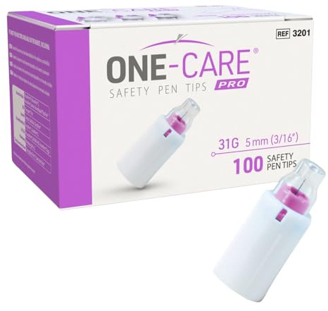 ONE-CARE Safety Pen Tips, 31G x 5mm, 100 Count