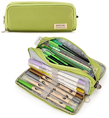 TOYESS Large Capacity Pencil Case for Girls and Boys, Pencil Case with 3 Compartments for Women, Aesthetic Pencil Bag for Kids and Students, Green