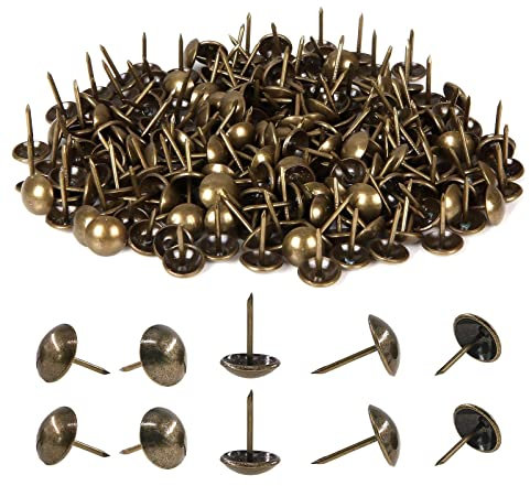 HUAZIZ 500 Piezas Clavos de Bronce para Tapicería,Clavos de Tapicería de Cabeza Redonda, Chinchetas，para Tapicería Chinchetas Decorativas para Sillas, Puertas de Madera(17X11mm)