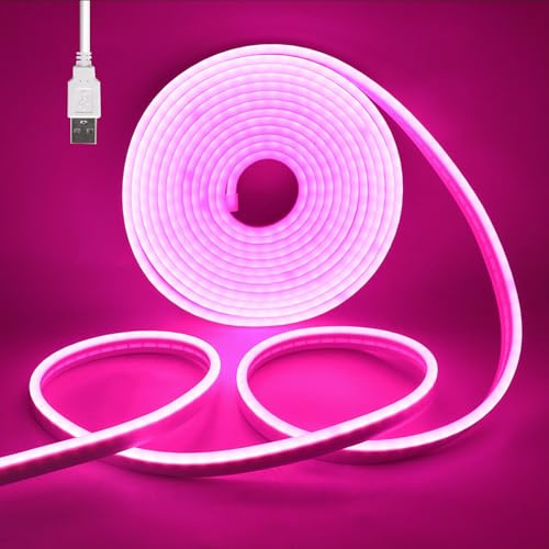 Wisada 4M LED Neon Rope Light with On/Off, Pink Light Waterproof Flexible LED Strip Light, DIY Design, Suitable for Bedroom, Living Room, Game Room, Kitchen, Indoor, Party Decoration