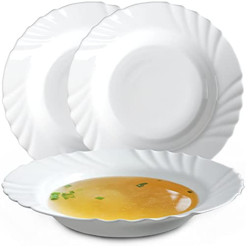 KADAX Plato hondo de vidrio templado, juego de 3, plato hondo minimalista, juego de platos, plato de pasta, plato hondo, cuencos de pasta, plato llano (∅ 23 cm, blanco)