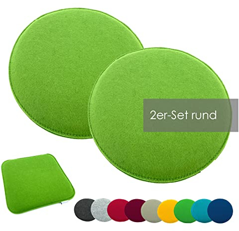 heimtexland ® 2er Pack Sitzkissen Filz Stuhlkissen Bodenkissen Polster Stuhlauflage Indoor Outdoor Kissen rund Typ631 Filzkissen grün 35x35 cm 2 Stück