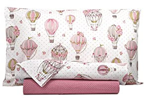 Smart Deco Home Completo letto lenzuola federe letto stampa fantasia in flanella caldo cotone 100% Cotone Made in Italy SINGOLO MONGOLFIERE ROSA
