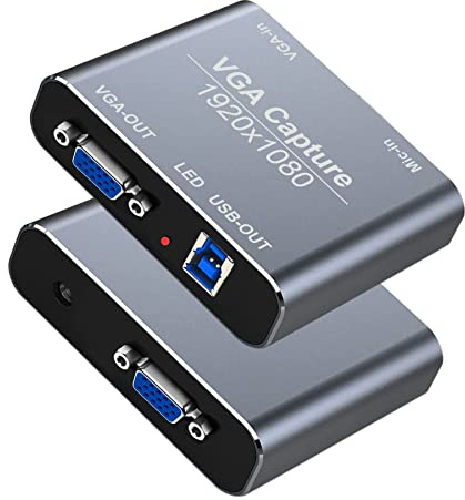 VGA Capture Karte, VGA auf USB Aufnahmegerät mit Mikrofon-Eingang, unterstützt Full HD 1080P Video für Gaming, Streaming, Unterricht, Videokonferenz, Live-Rundfunk