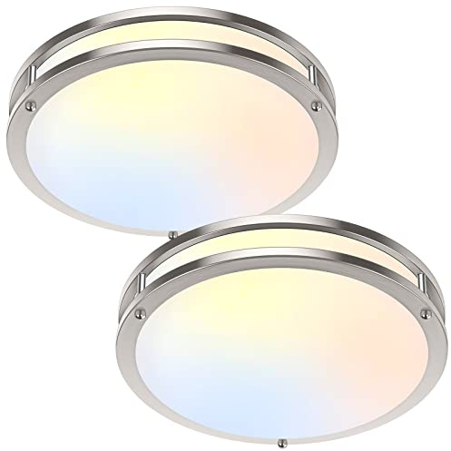 36W LED Ceiling Lights 3600lm Super Bright, Dimmable Flush Mount Light Fixtures 6500K/5000K/4000K/3000K/2700K Adjusted Modern Ceiling Lights 2PACK, 13 Inch Ceiling Lamps for Bedroom Kitchen, Nickle