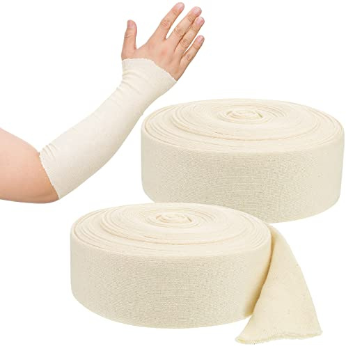 Preboun 2 Rolls Cotton Stockinette Tubular Bandage 11 Yard Comfortable Arm Stockinette Tubing Reusable Elastic Bandage Sleeve for Ankles and Elbows(2 Inch)