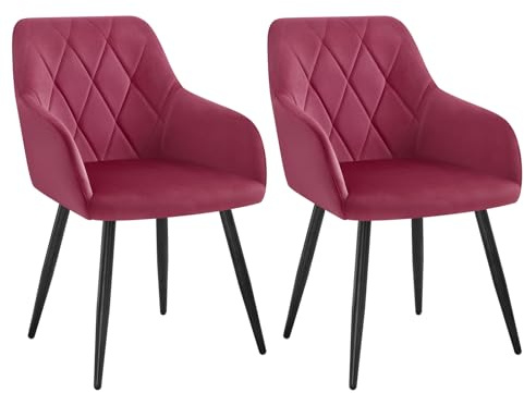 WOLTU 2er Set Esszimmerstühle mit Armlehne Rückenlehne, für Esszimmer Wohnzimmer Küche, Bequeme Küchenstühle gepolstert mit Samtbezug, Metallbeinen, Bordeaux