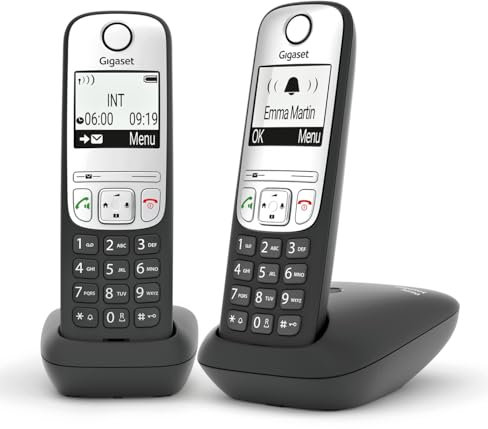 Gigaset A690 Duo - Dos Teléfonos DECT Inalámbrico - Pantalla Gráfica en Blanco y Negro Iluminada - Gran Autonomia, Negro [Versión Española]