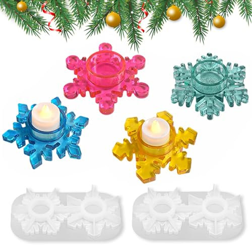Silikonformen für Weihnachten, 2 Stück Silikon Gießform Kerzenhalter, DIY Epoxidharz Schneeflocke Gießform für Weihnachtsdeko