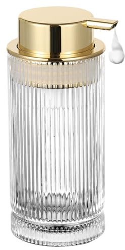 LEICURACE Distributeur de savon en mousse en verre, distributeur de mousse rechargeable avec pompe dorée, distributeur de savon en mousse pour salle de bain, cuisine, décoration moderne (type