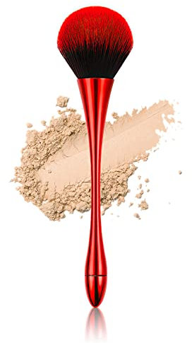 Large Powder Makeup Brush, Soft Fluffy Blush Brush for Face, Setting and Bronzer, with Nail Dust Cleaner (RED)
